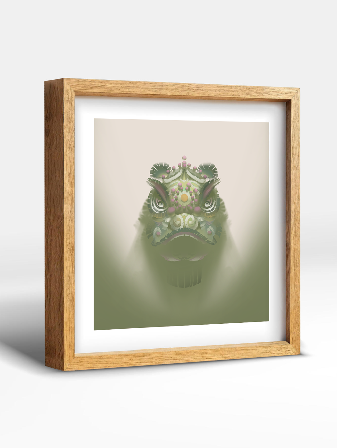 Traditional Chinese Lion Head Art Print - Green