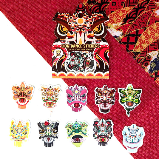 Traditional Lion Heads Sticker Pack - Peel & Stick Paper Stickers