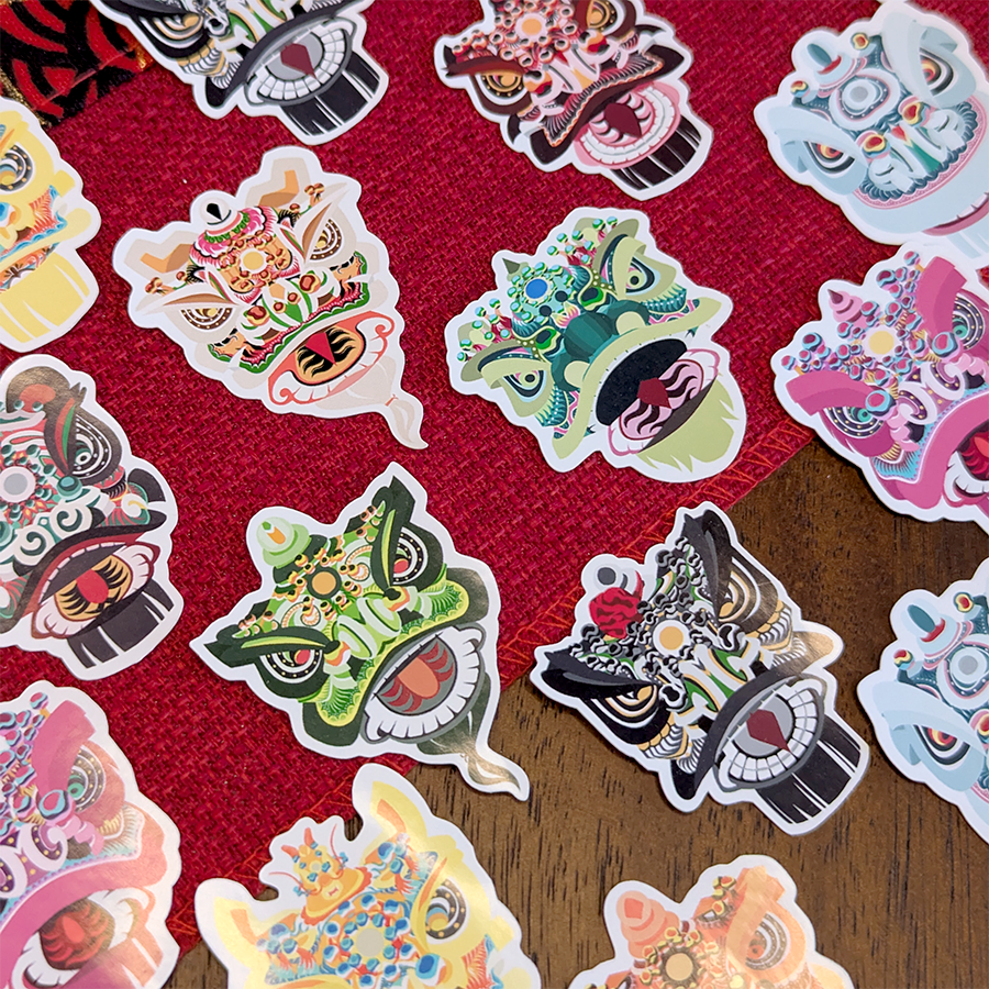 Traditional Lion Heads Sticker Pack - Peel & Stick Paper Stickers