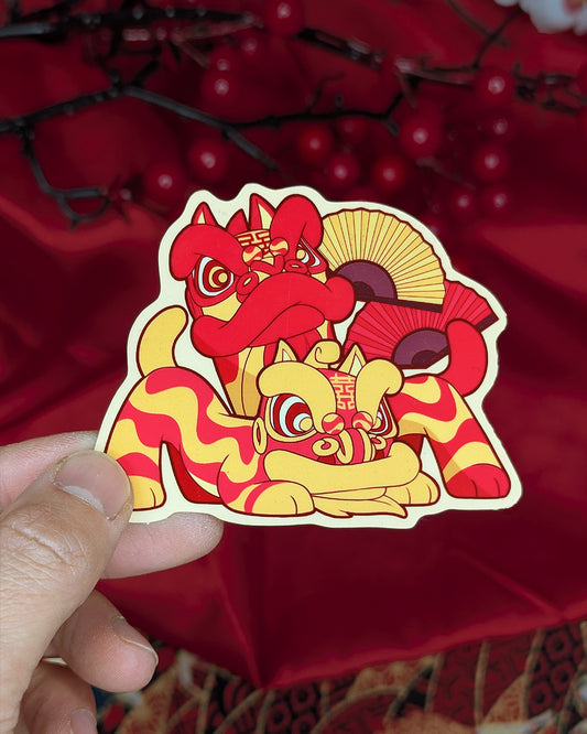 Lion Dance Vinyl Sticker - Double Lion Fans