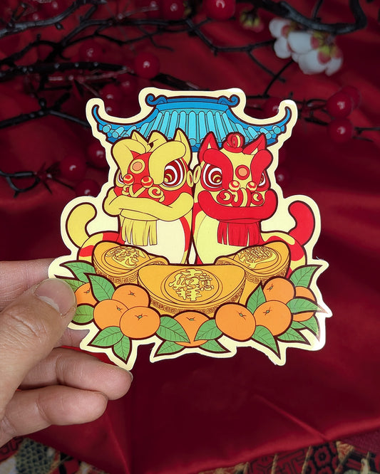 Lion Dance Vinyl Sticker - Yuan Bao Chinese Ingot