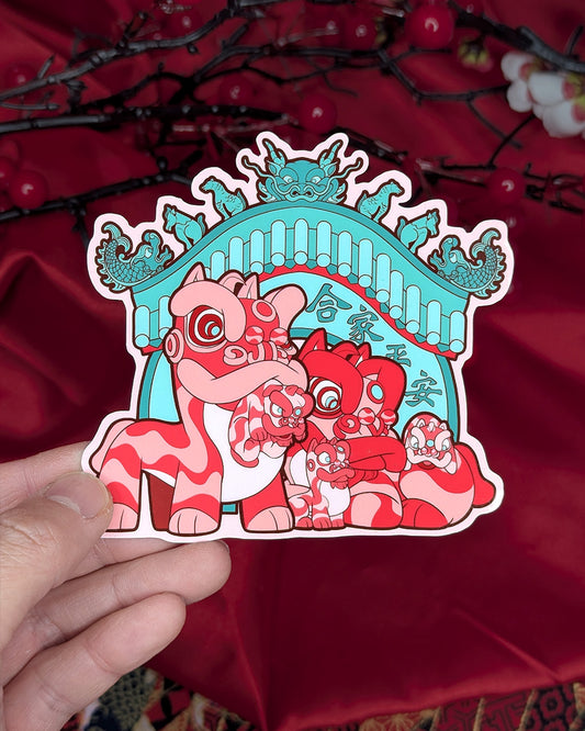 Lion Dance Vinyl Sticker - Lion Family Peace & Safety