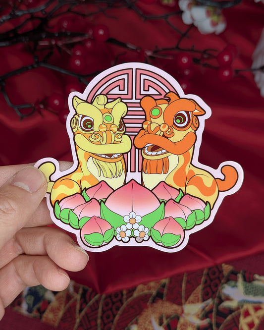 Lion Dance Vinyl Sticker - Longevity Peach
