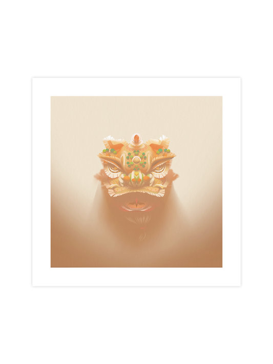 Traditional Chinese Lion Head Art Print - Yellow