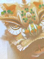 Traditional Chinese Lion Head Art Print - Yellow