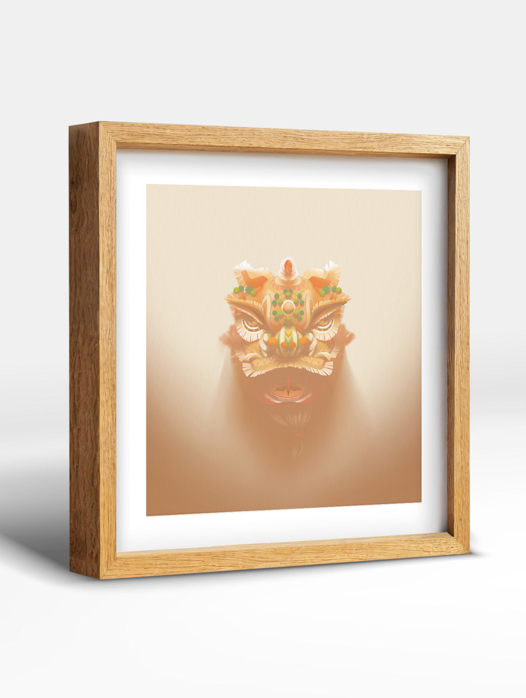 Traditional Chinese Lion Head Art Print - Yellow