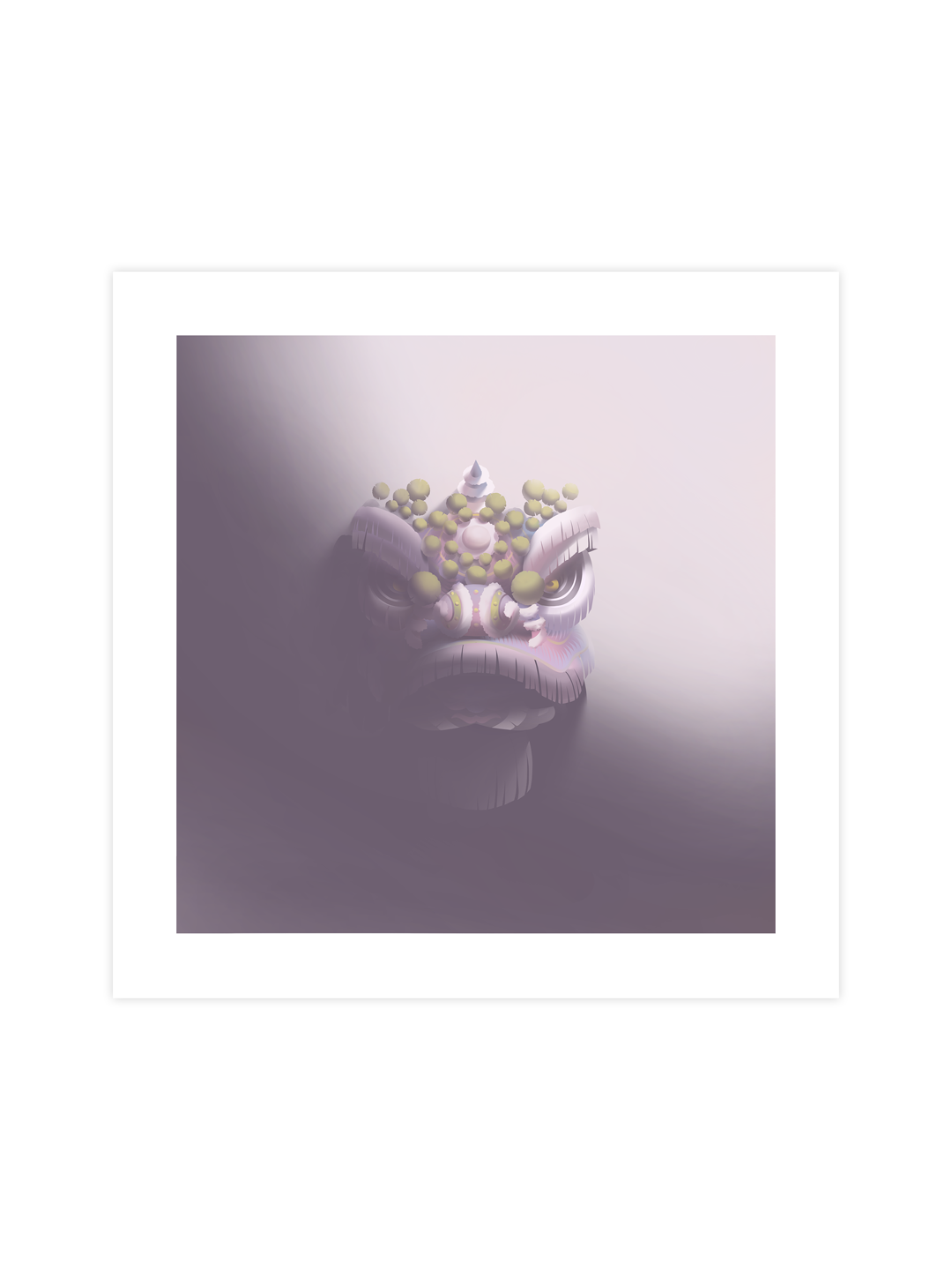 Traditional Chinese Lion Head Art Print - Purple