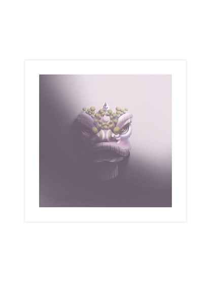 Traditional Chinese Lion Head Art Print - Purple