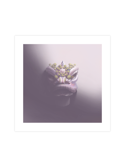 Traditional Chinese Lion Head Art Print - Purple