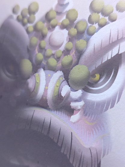 Traditional Chinese Lion Head Art Print - Purple