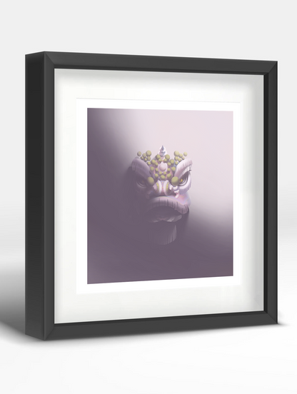 Traditional Chinese Lion Head Art Print - Purple