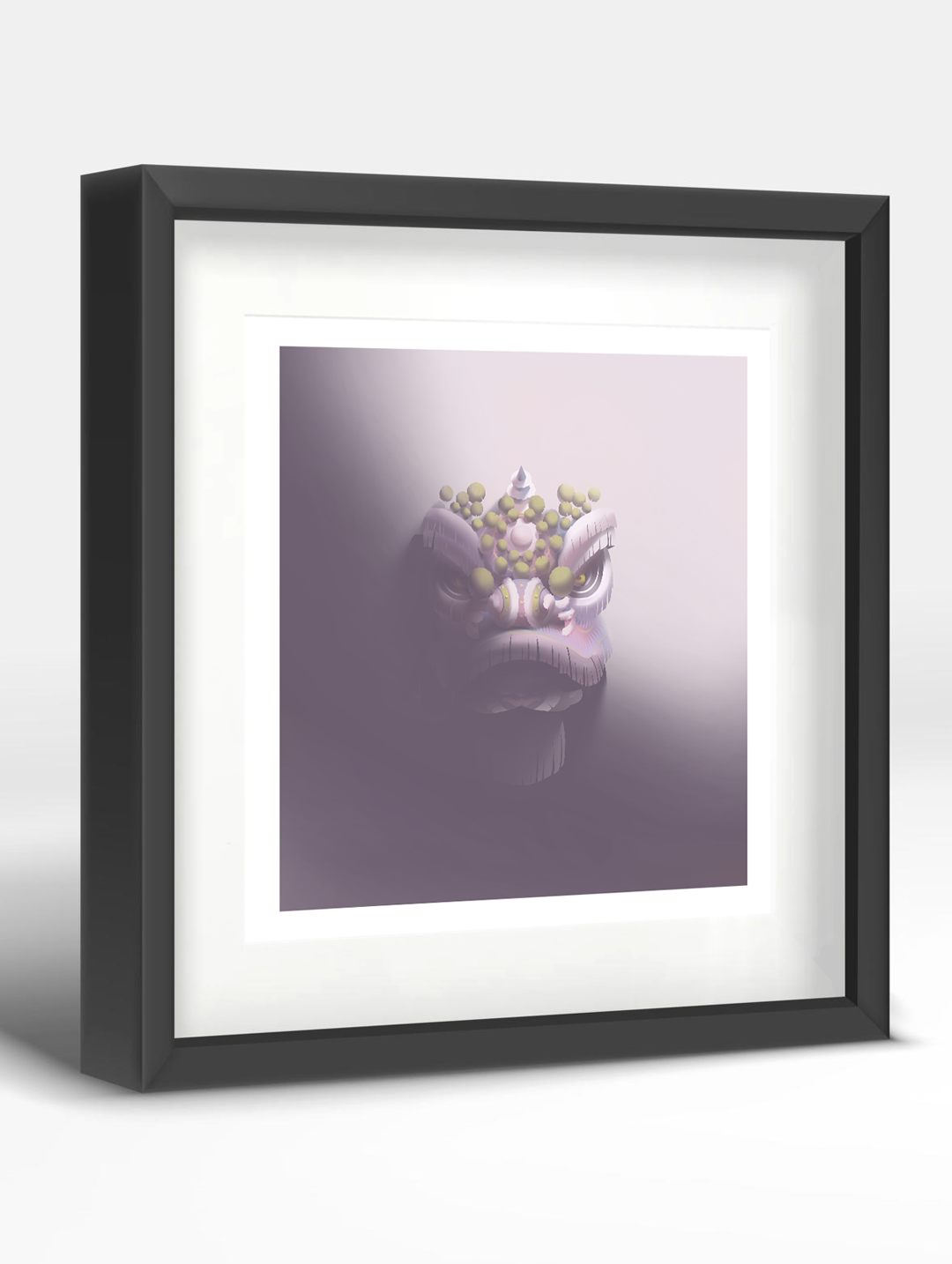 Traditional Chinese Lion Head Art Print - Purple