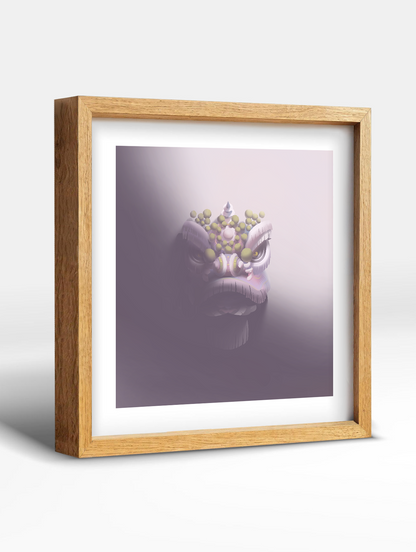 Traditional Chinese Lion Head Art Print - Purple