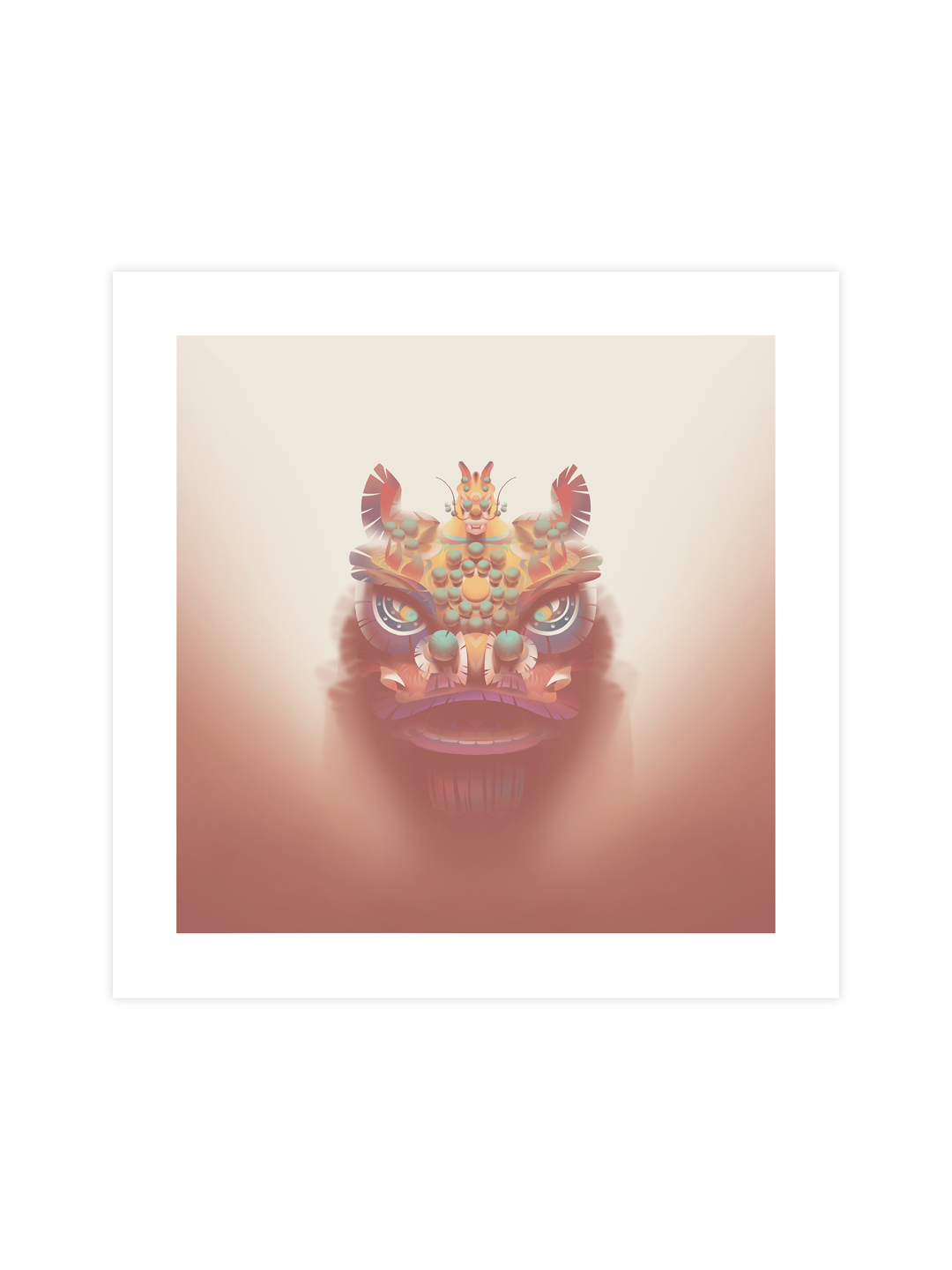 Traditional Chinese Lion Head Art Print - Amber