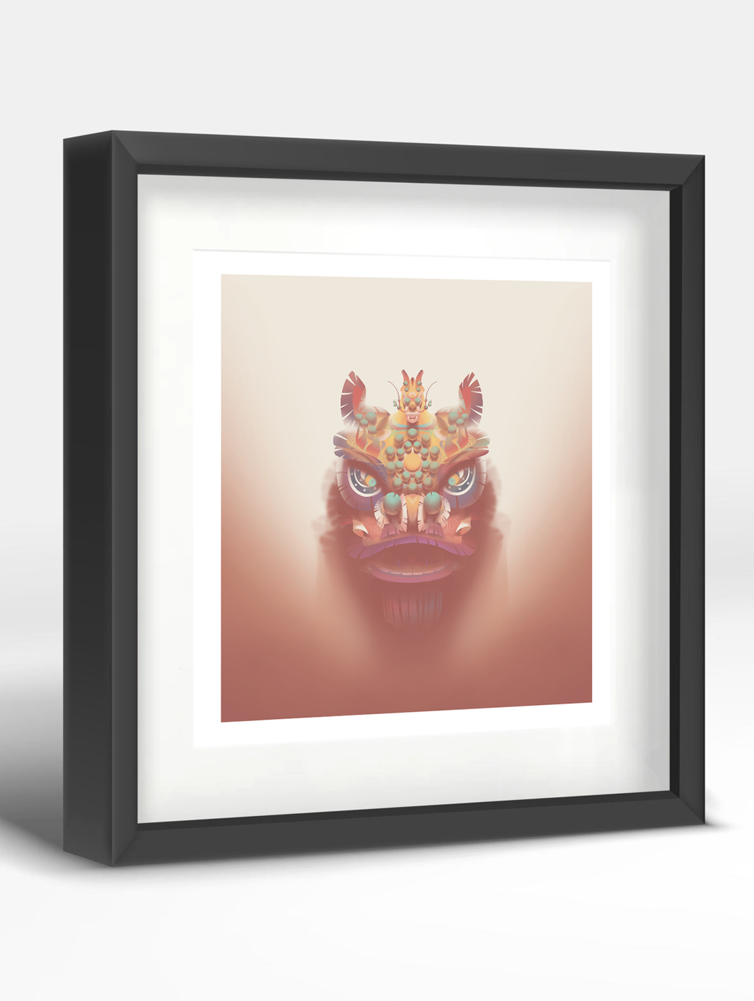 Traditional Chinese Lion Head Art Print - Amber