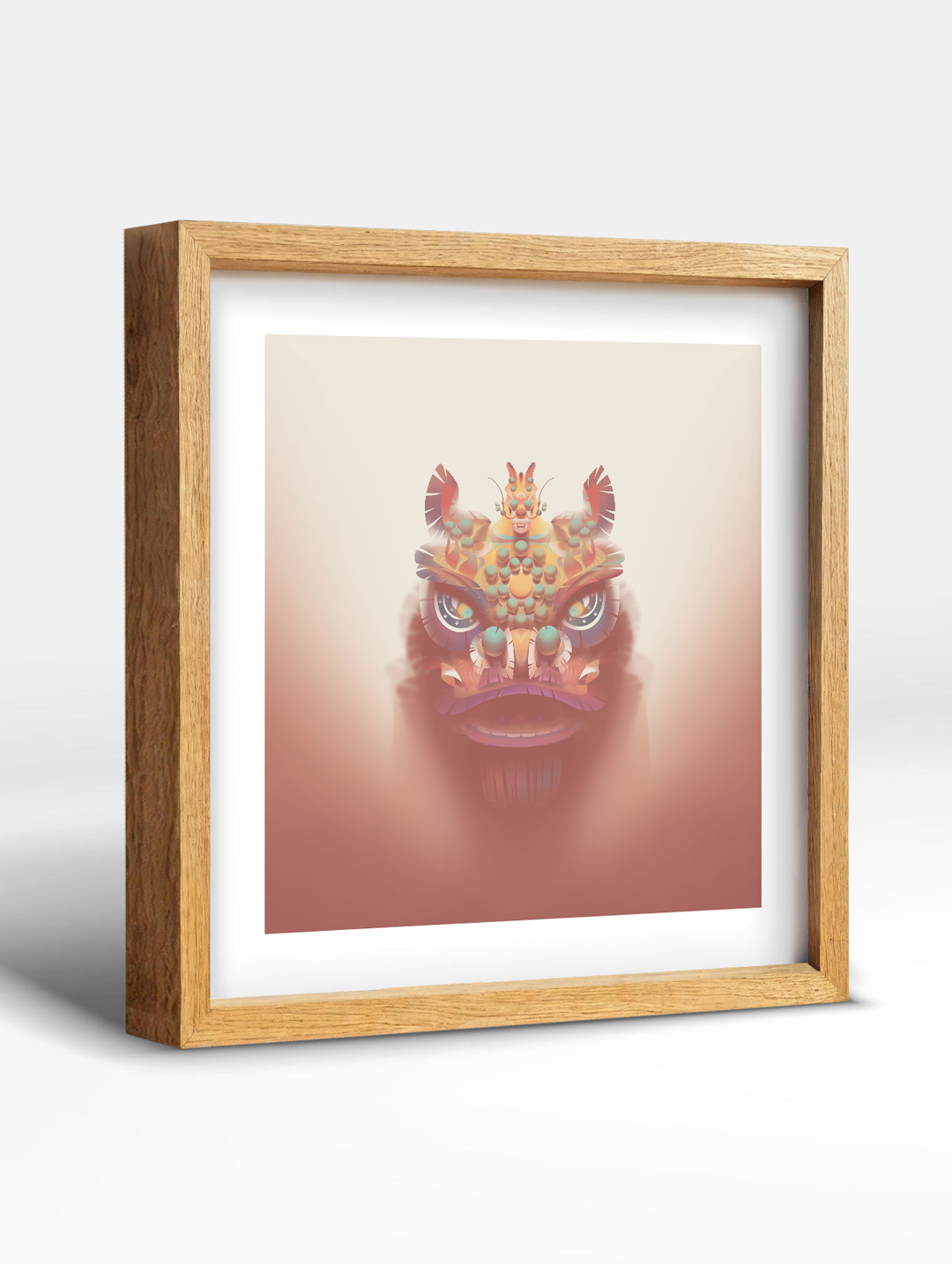 Traditional Chinese Lion Head Art Print - Amber