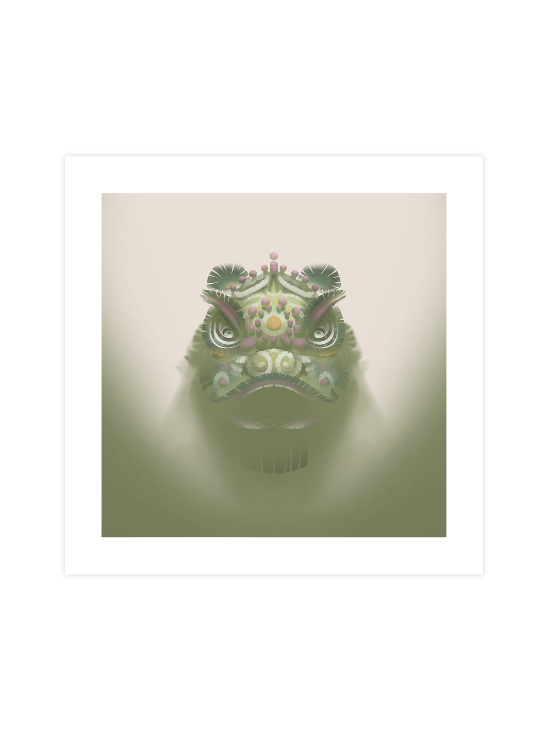 Traditional Chinese Lion Head Art Print - Green