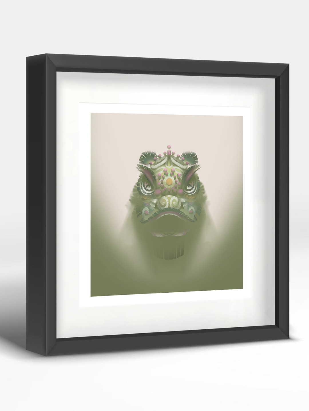 Traditional Chinese Lion Head Art Print - Green