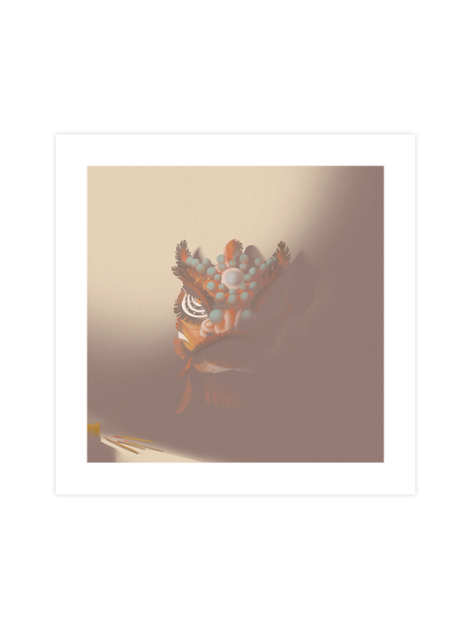 Traditional Chinese Lion Head Art Print - Red