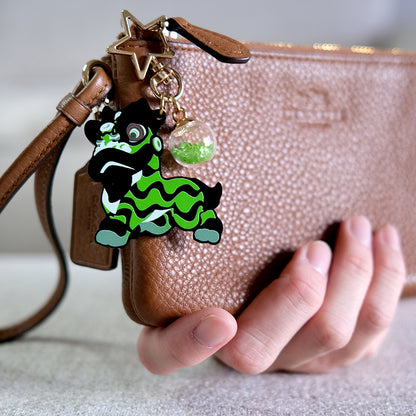 Chinese Lion Dance Keychain - Black Acrylic Green