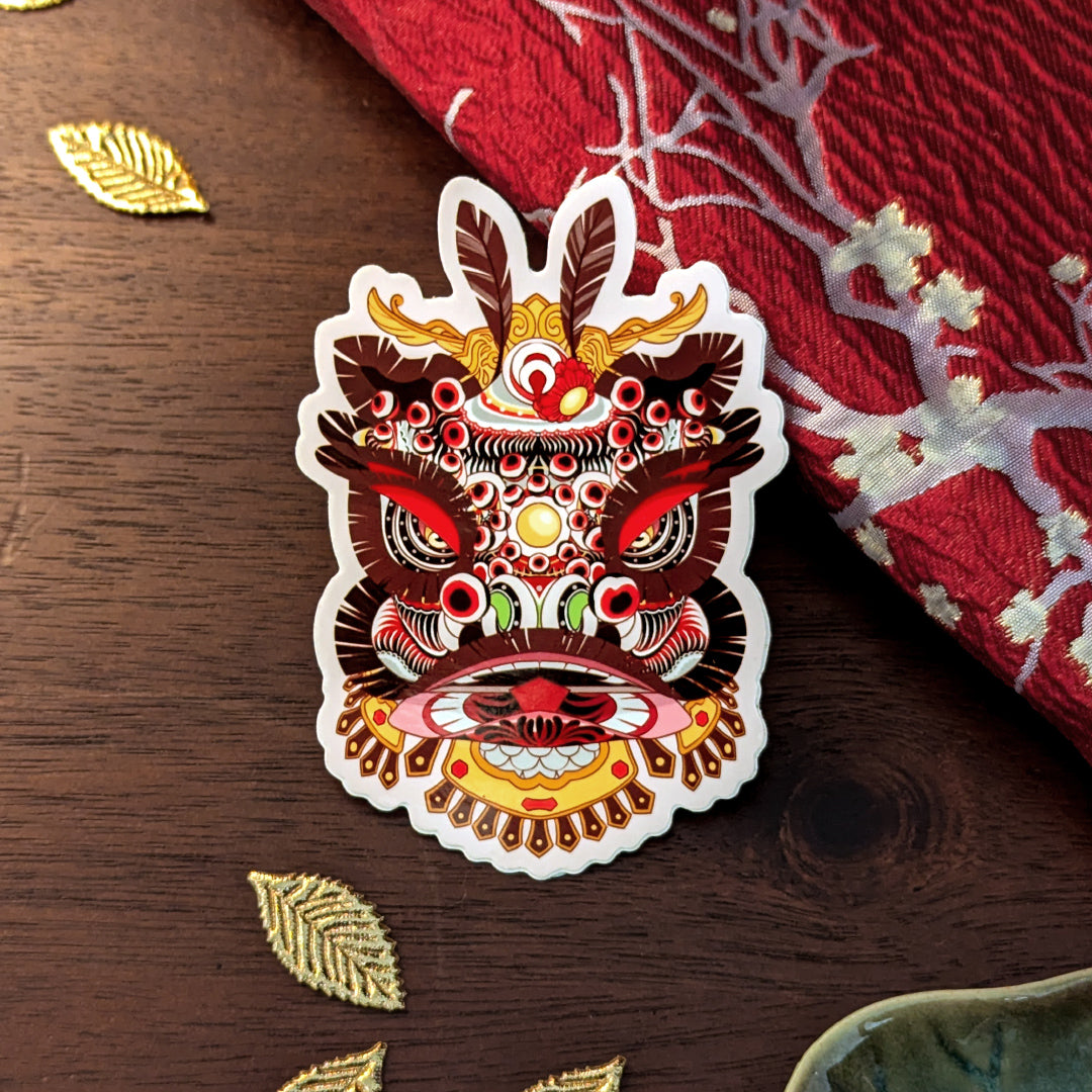 Lion Dance Vinyl Sticker - Traditional Guan Yu Lion Head
