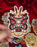 Lion Dance Vinyl Sticker - Traditional Guan Yu Lion Head