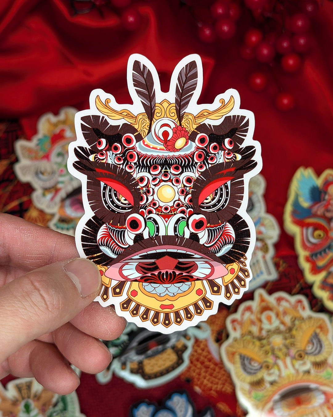 Lion Dance Vinyl Sticker - Traditional Guan Yu Lion Head