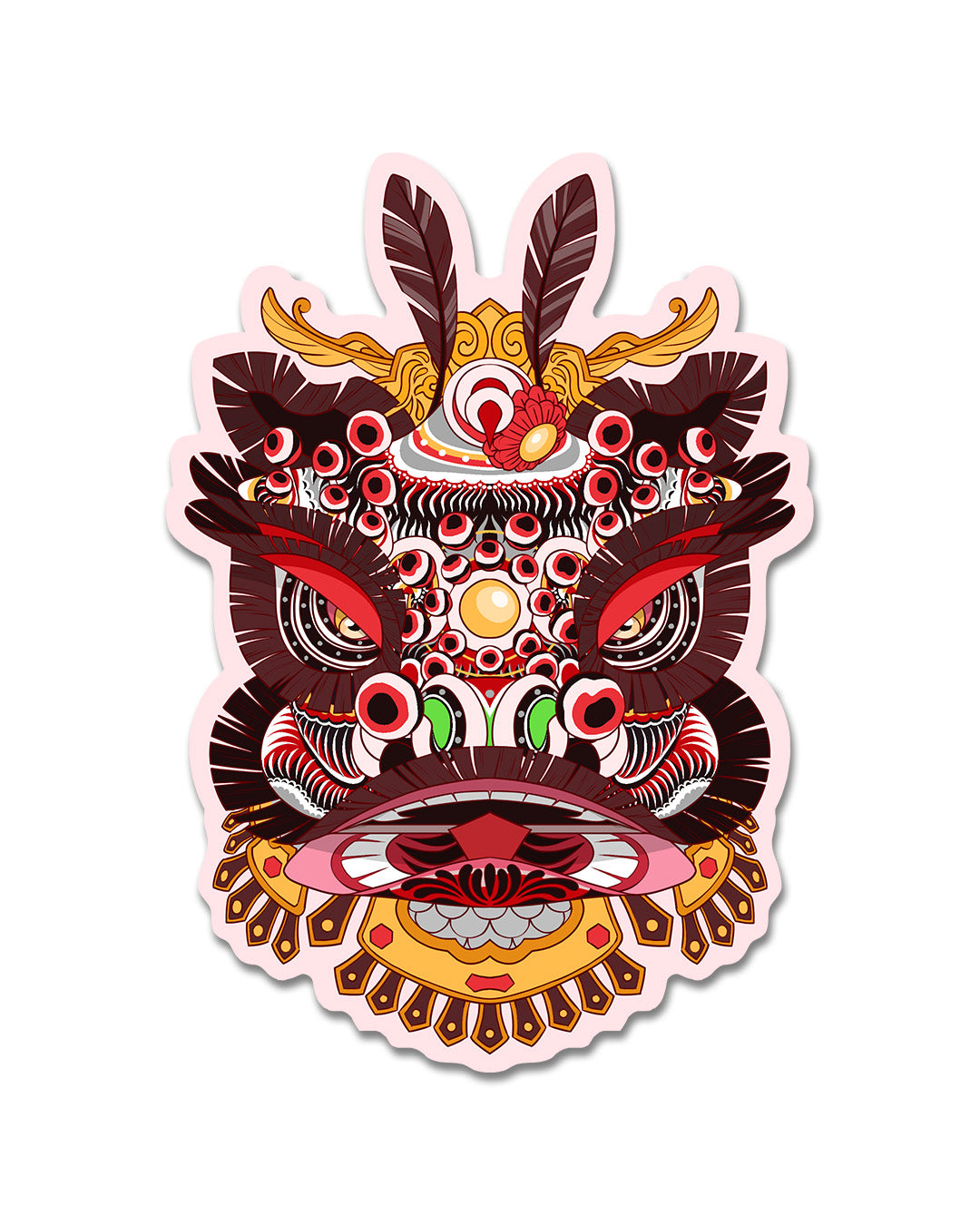 Lion Dance Vinyl Sticker - Traditional Guan Yu Lion Head