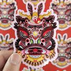 Lion Dance Vinyl Sticker - Traditional Guan Yu Lion Head