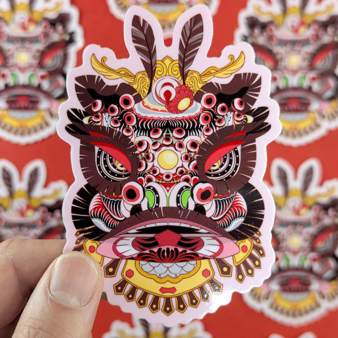 Lion Dance Vinyl Sticker - Traditional Guan Yu Lion Head