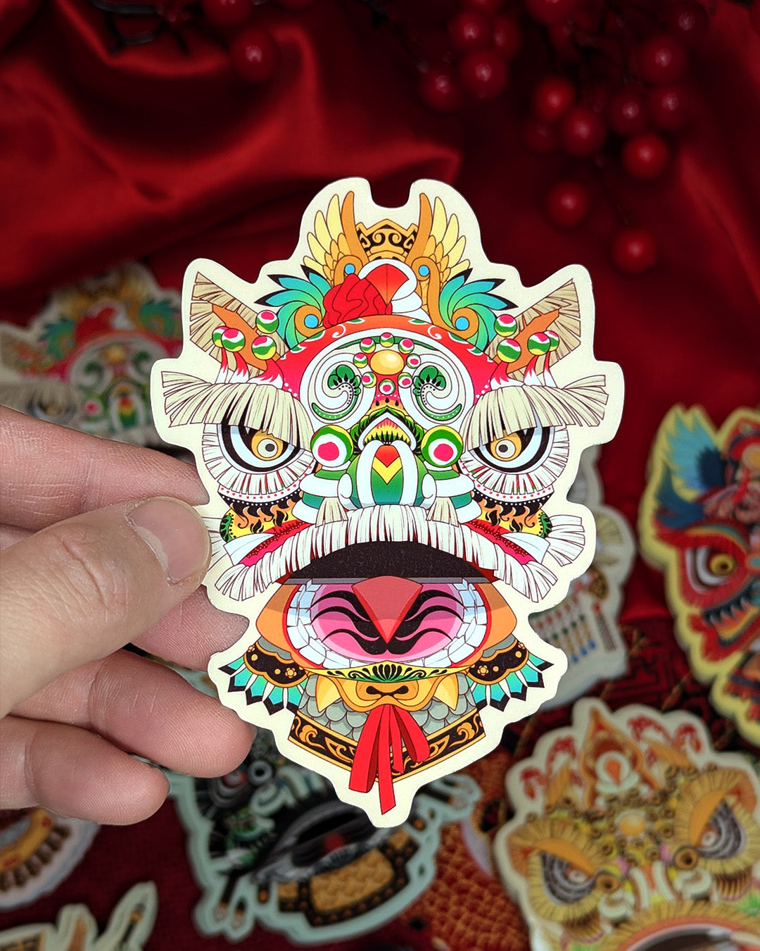 Lion Dance Vinyl Sticker - Traditional 1900's Hong Kong Lion Head