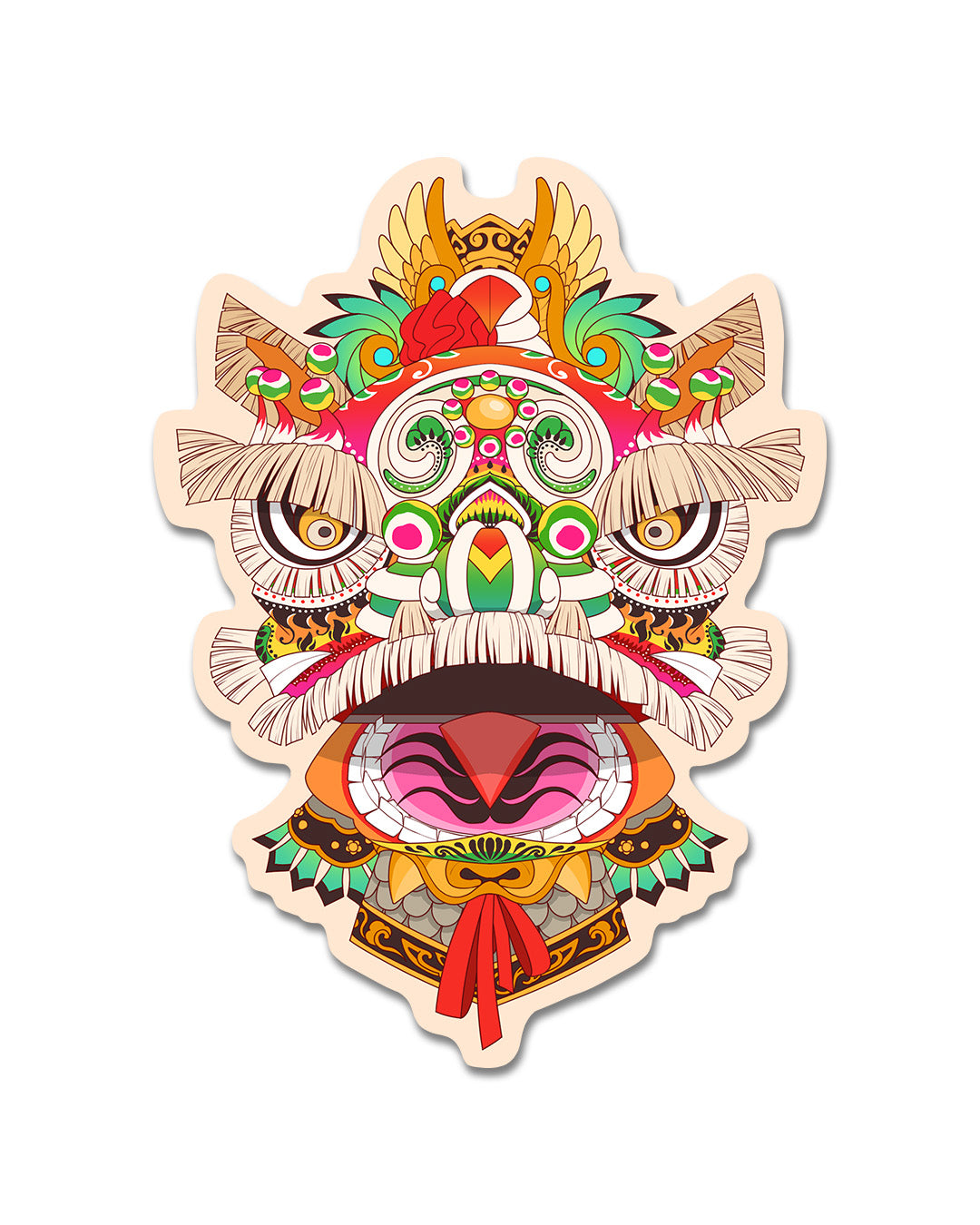 Lion Dance Vinyl Sticker - Traditional 1900's Hong Kong Lion Head