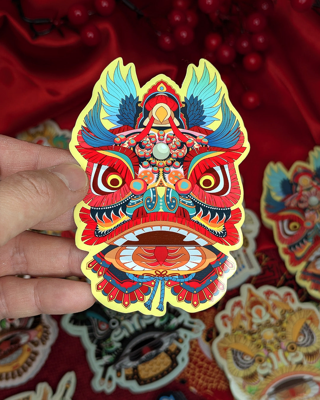 Lion Dance Vinyl Sticker - Traditional Hong Kong Lion Head