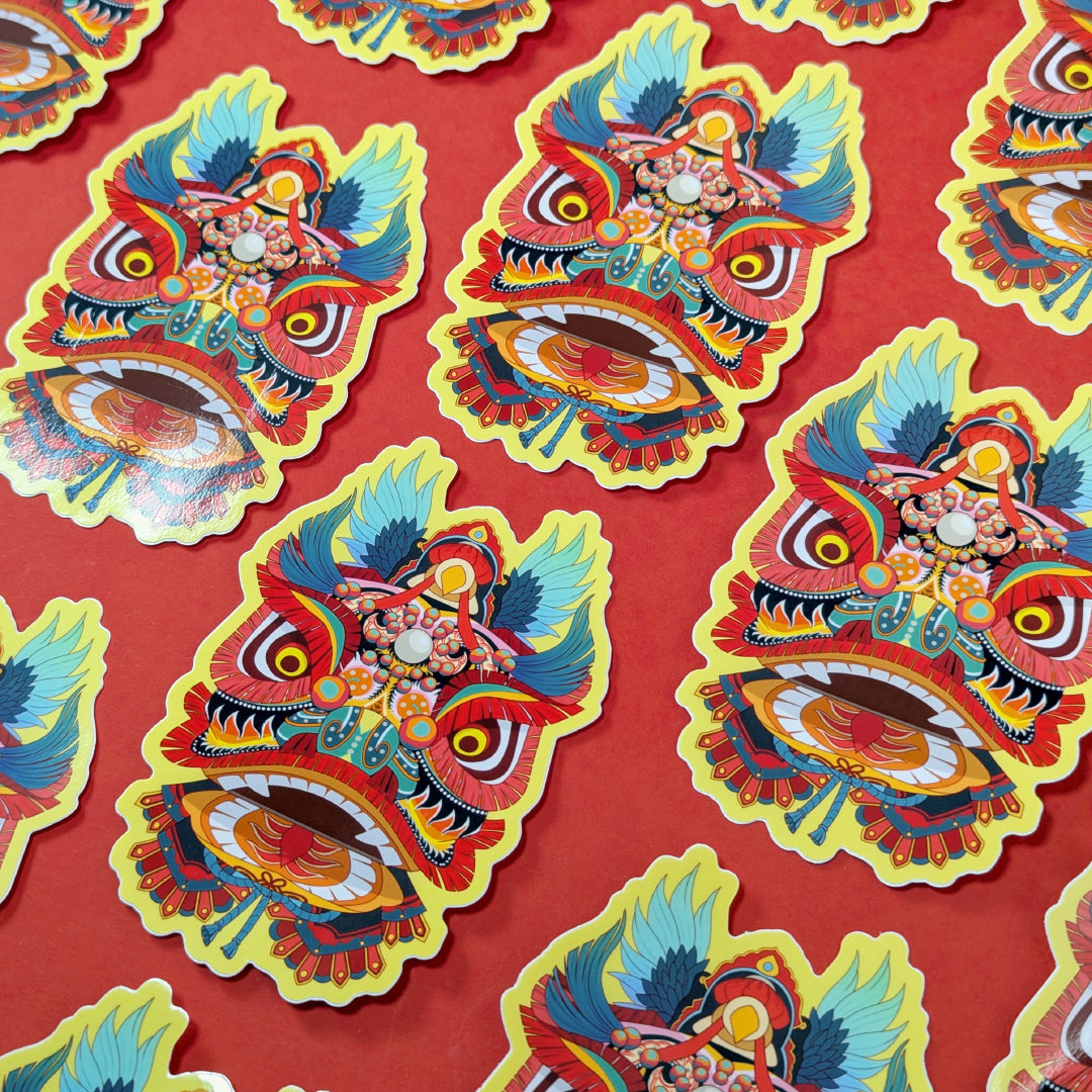 Lion Dance Vinyl Sticker - Traditional Hong Kong Lion Head