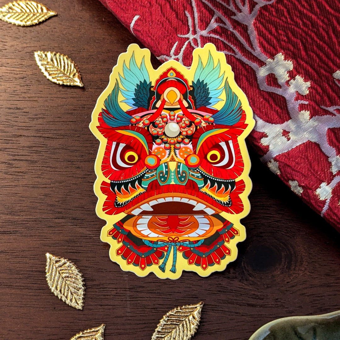 Lion Dance Vinyl Sticker - Traditional Hong Kong Lion Head