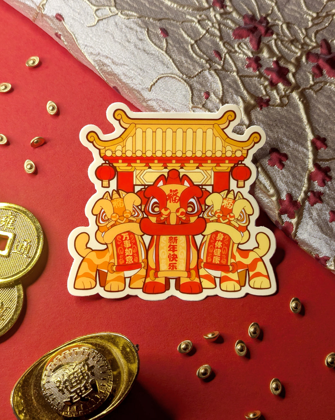Lion Dance Vinyl Sticker - Happy New Year