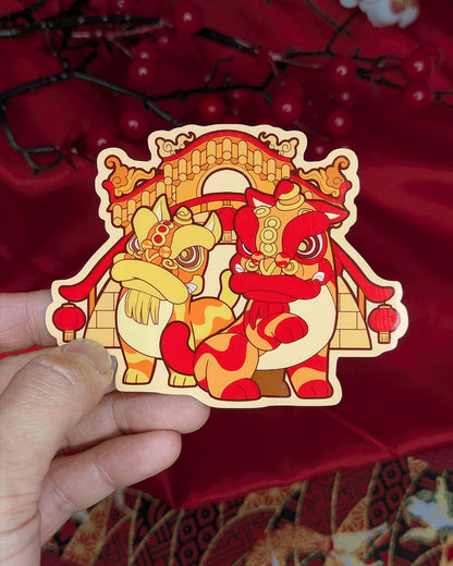 Lion Dance Vinyl Sticker - LFC Lions on Bridge