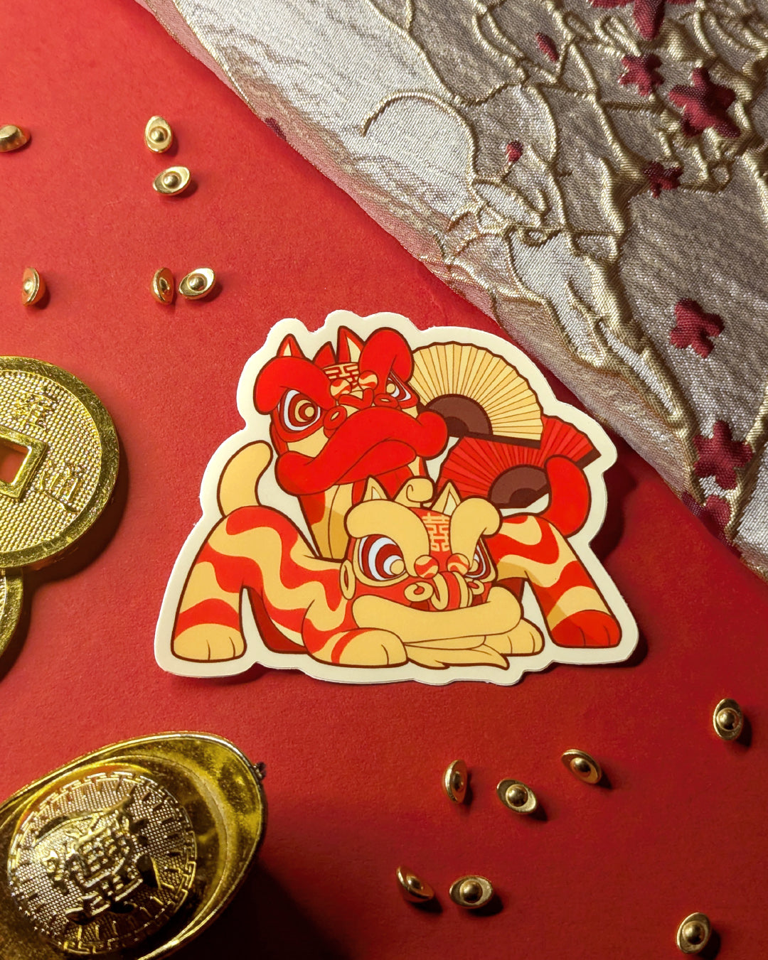 Lion Dance Vinyl Sticker - Double Lion Fans