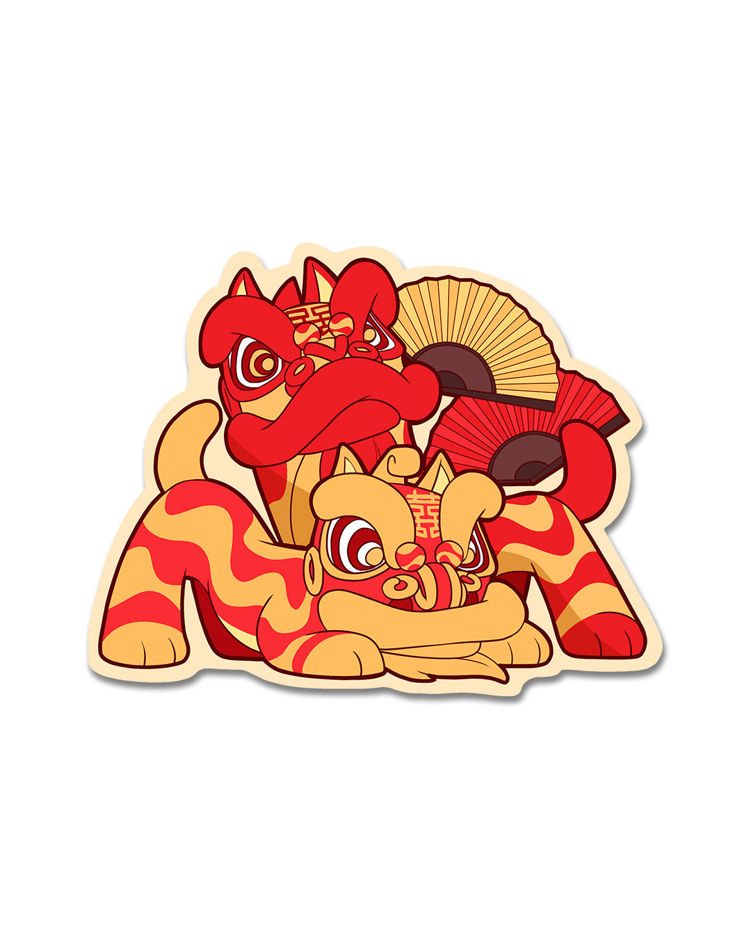 Lion Dance Vinyl Sticker - Double Lion Fans