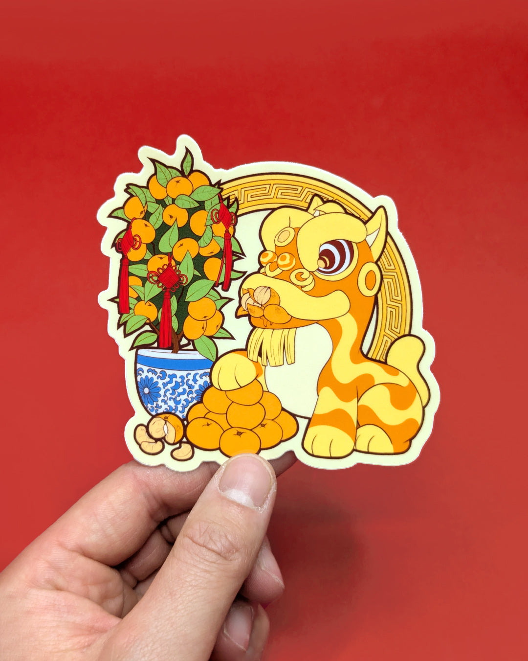Lion Dance Vinyl Sticker - Mandarin Tree
