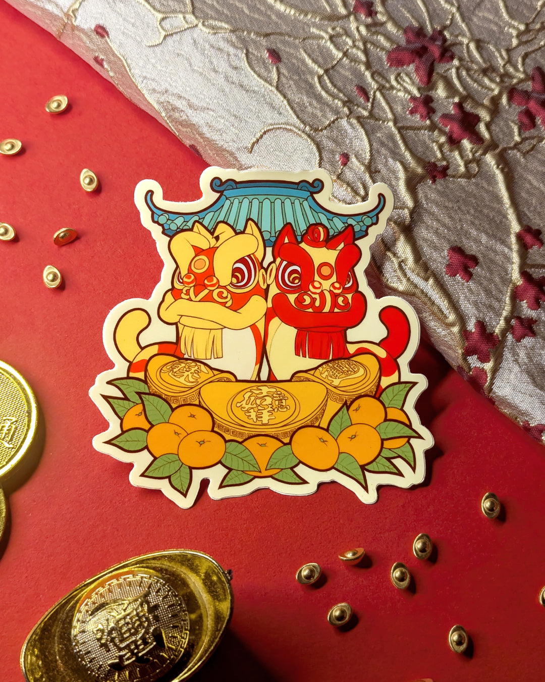 Lion Dance Vinyl Sticker - Yuan Bao Chinese Ingot