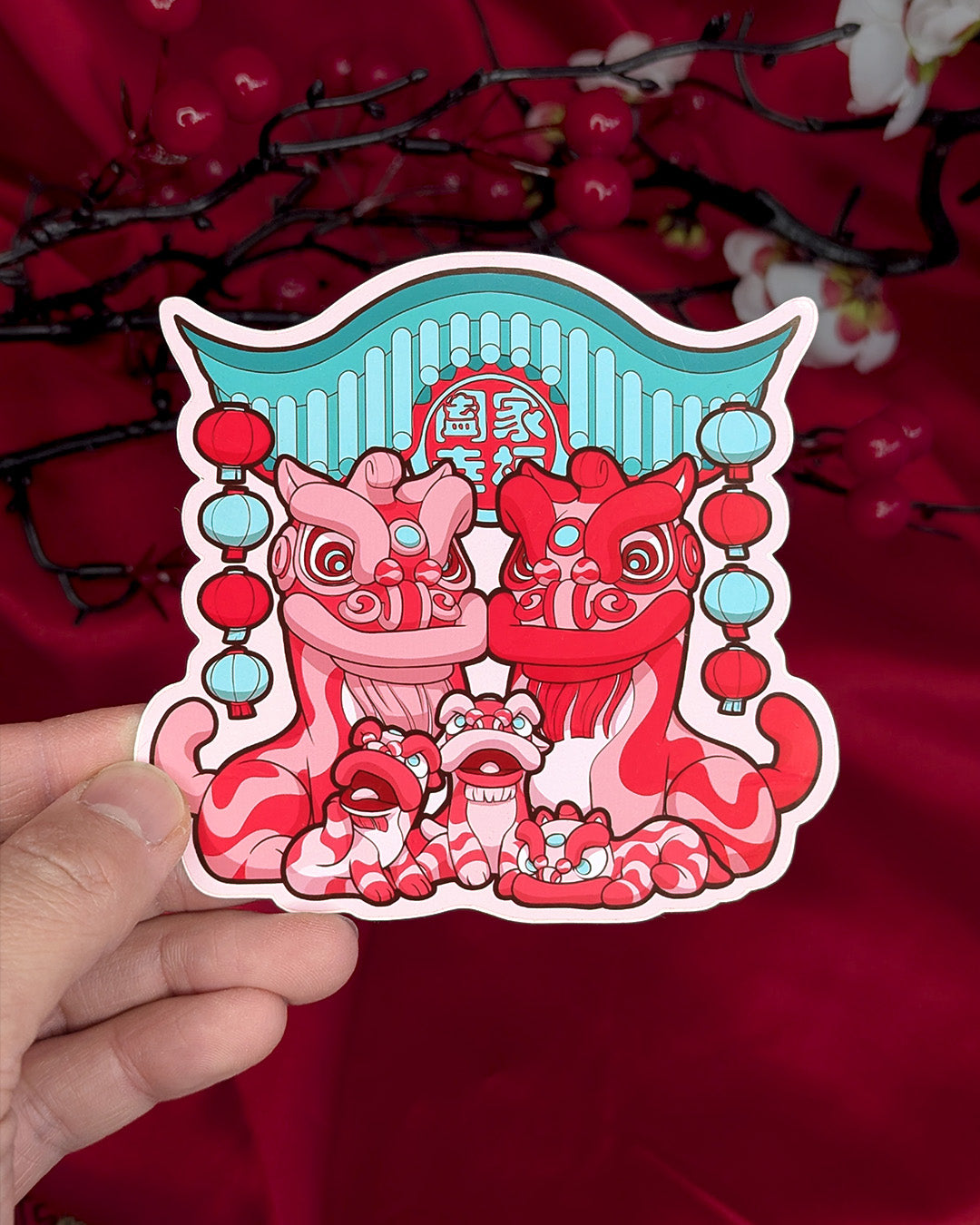 Lion Dance Vinyl Sticker - Lion Family, Family Happiness