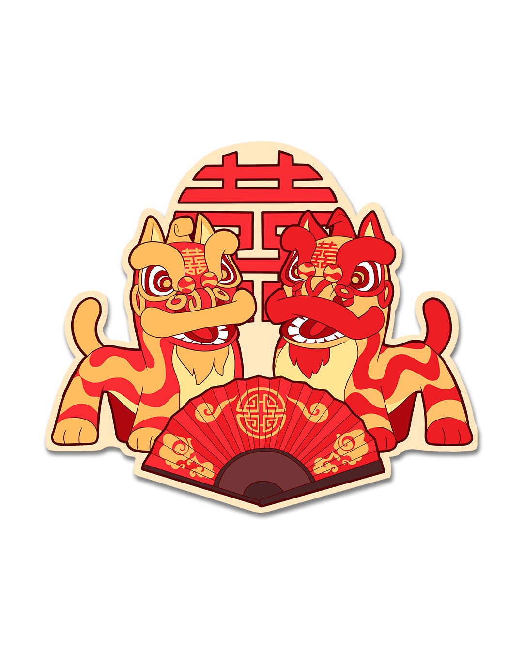 Lion Dance Vinyl Sticker - Wedding Double Happiness Fan