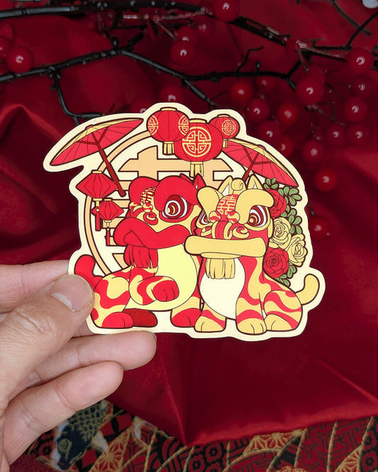Lion Dance Vinyl Sticker - Double Happiness Umbrella