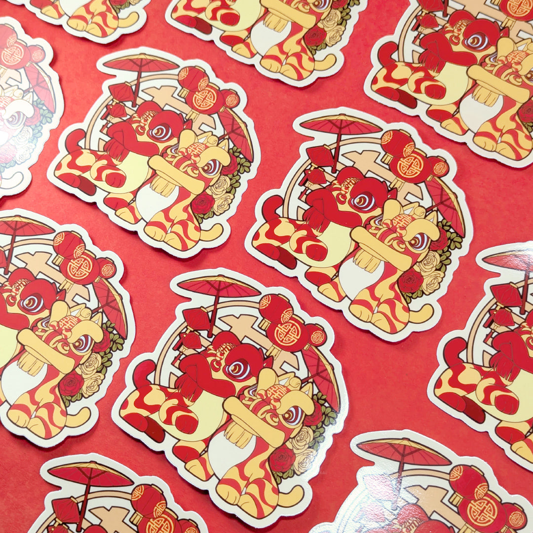 Lion Dance Vinyl Sticker - Double Happiness Umbrella