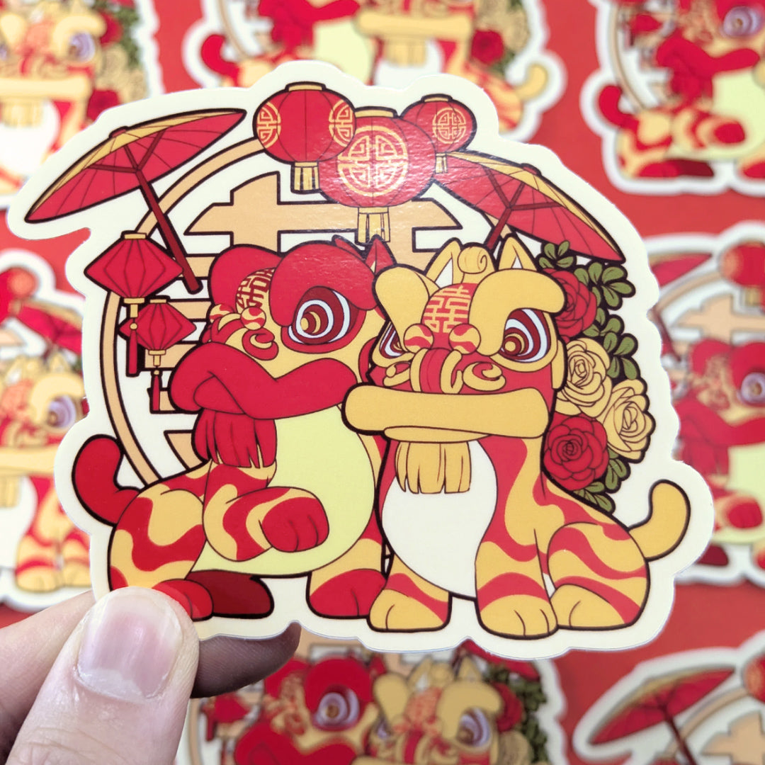 Lion Dance Vinyl Sticker - Double Happiness Umbrella