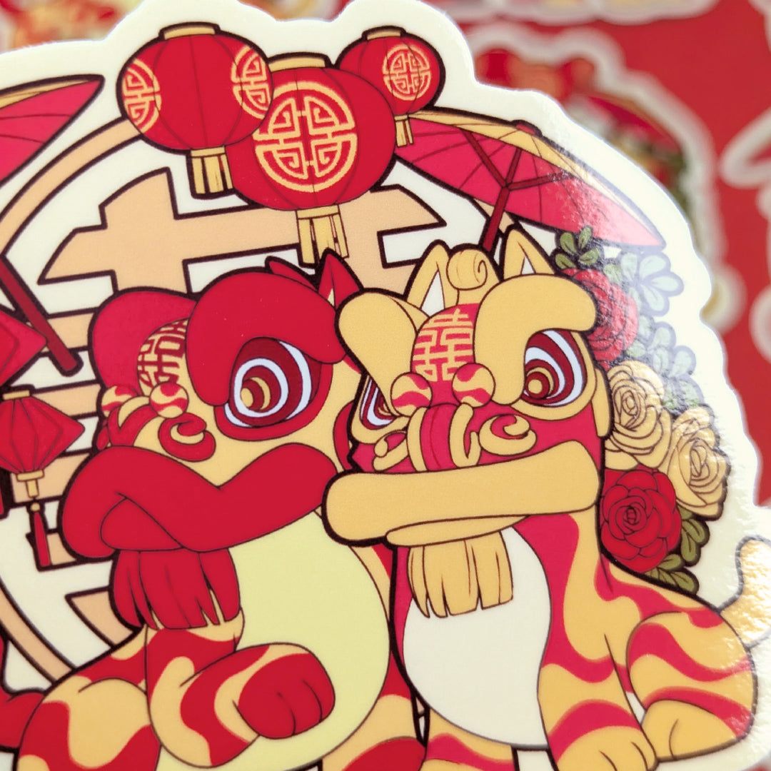 Lion Dance Vinyl Sticker - Double Happiness Umbrella