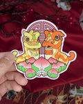 Lion Dance Vinyl Sticker - Longevity Peach