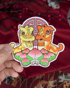 Lion Dance Vinyl Sticker - Longevity Peach