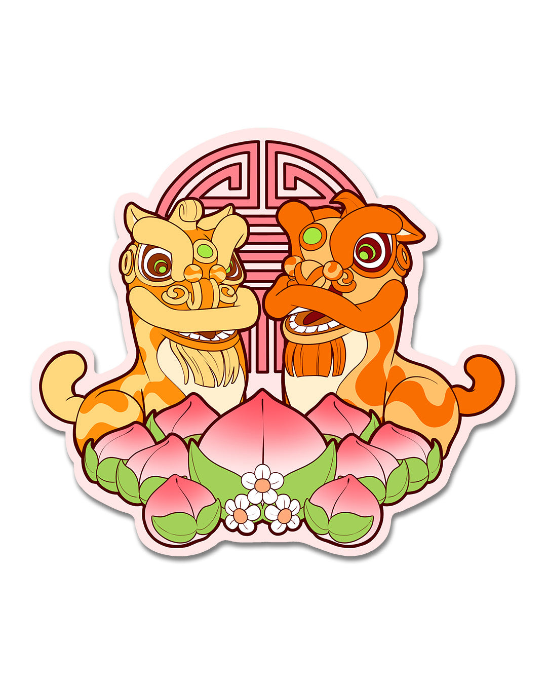 Lion Dance Vinyl Sticker - Longevity Peach
